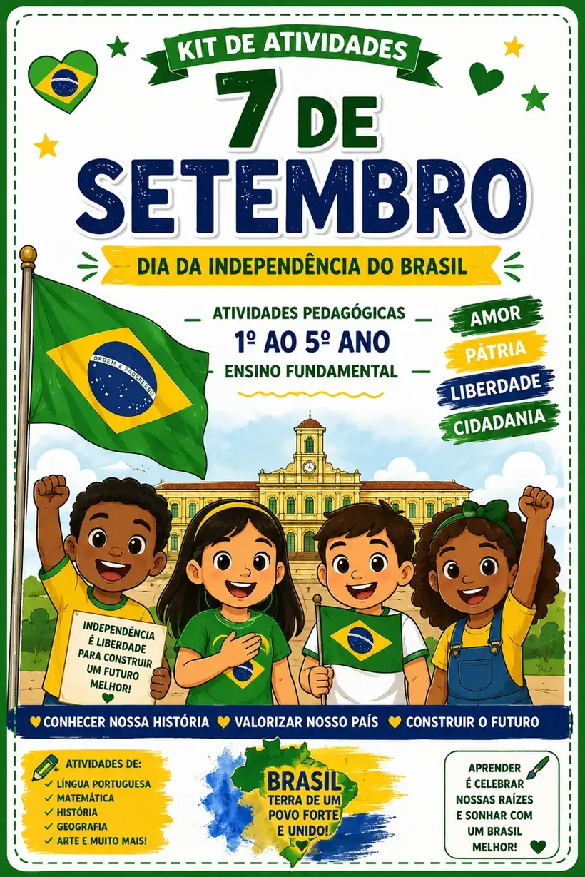 Capa do Kit de Atividades do 7 de Setembro para o 1º ao 5º ano do Ensino Fundamental
